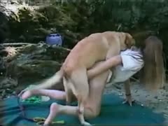 A horny, golden-haired adolescent of legal age was raped outside by a dog.